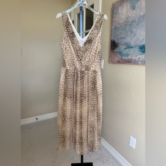 Great Jones Python Ruffle Pleated V Neck Dress in Neutrals Women’s 4 - Picture 2 of 9